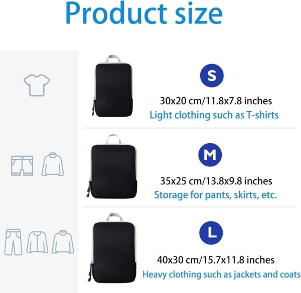 3 Set Compression Packing Cubes with Handle Travel Essential for Suitcases Nylon Portable Storage Bag Luggage Organizer Bags Waterproof for Clothes Storage - Image 2