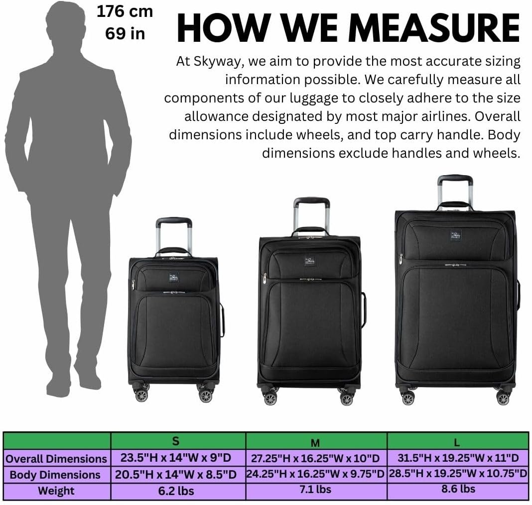 Skyway Epic Softside Carry-On Luggage - Lightweight Suitcase with Wheels for Travel | TSA Approved Carry-On Bag | Spinner Suitcase | Carry-On Luggage with Telescoping Handle, 20 inch, Black - Image 12