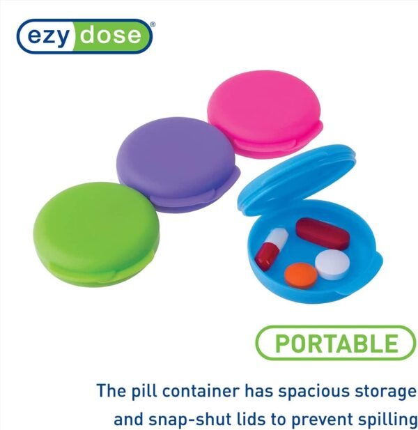 EZY DOSE Daily Round, Portable On-The-Go Pocket Pharmacy, Pill Box, Organizer and Vitamin Containers, Snap Shut Lids, Perfect For Traveling, Colors May Vary, 2 Pack, BPA Free - Image 5