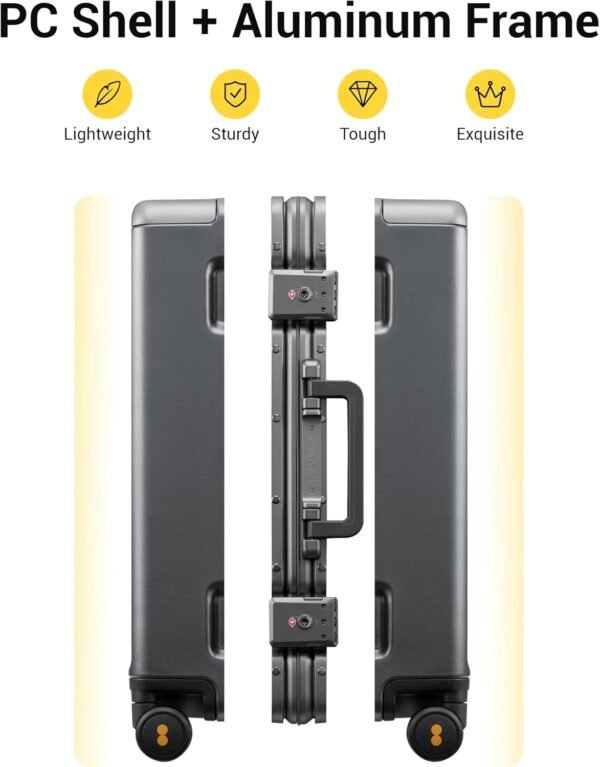 LEVEL8 Zipperless Carry On Luggage Airline Approved with Aluminum Frame, Lightweight Hard Shell Suitcase with Spinner Wheels, Metal Checked Luggage with Double Tsa Locks, 20 Inch, Grey - Image 4