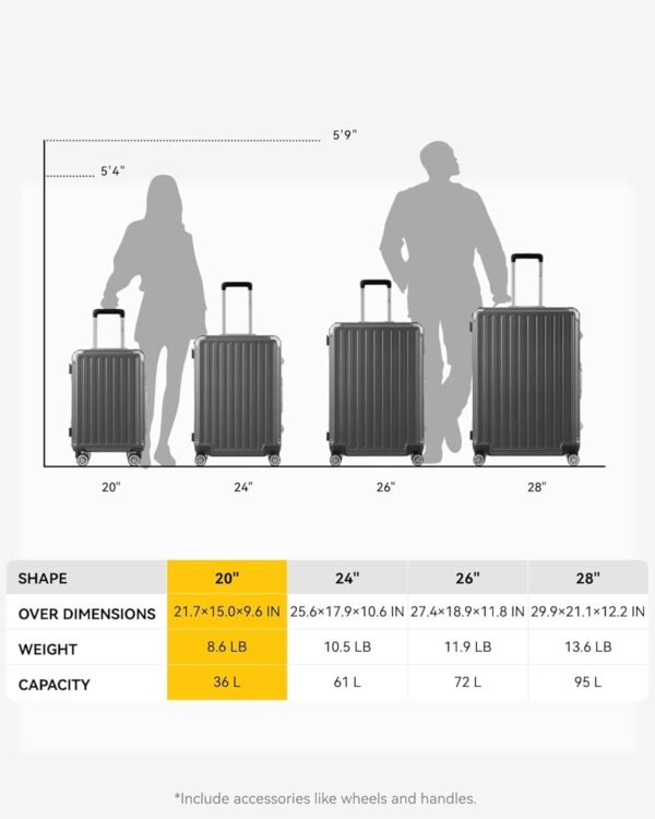 LUGGEX Zipperless Luggage with Spinner Wheels - Polycarbonate Aluminum Hard Shell Suitcase, Checked-Large 26-Inch,Charcoal Metallic - Image 10