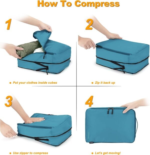 Compression Packing Cubes, Lumesner 8 Set Travel Packing Cubes for Carry on Suitcases, Compression Suitcase Organizers Bag Set & Travel Cubes (Blue, 8-piece) - Image 5