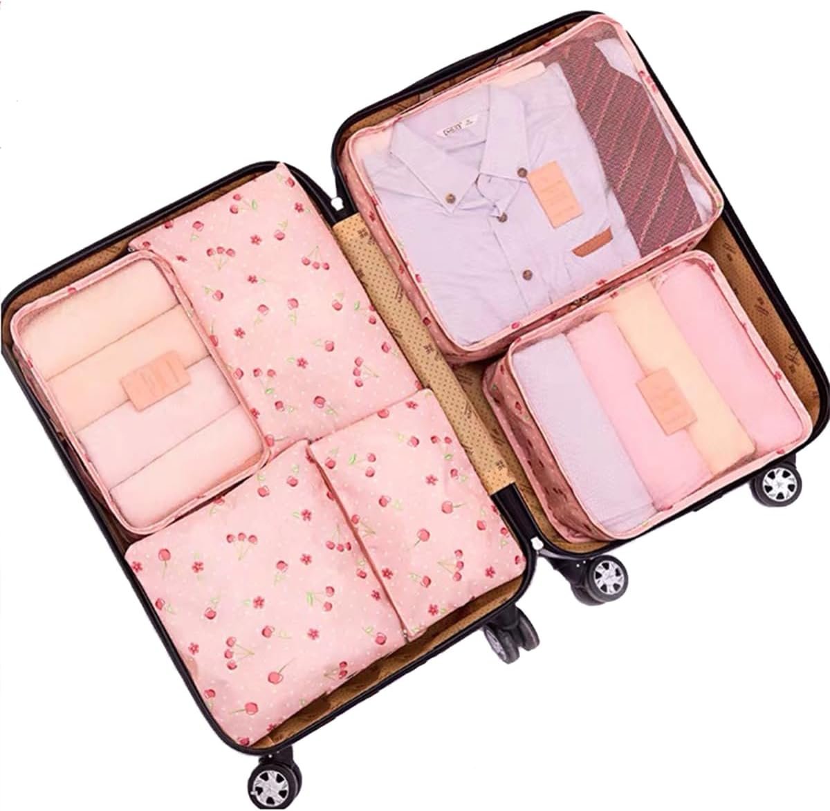 Travel Packing Cubes Lightweight, 6 Set Luggage Organizers for Suitcase,Travel Accessories Bags for Clothes Shoes Cosmetics Electronics Toiletries.(Pink Cherry) - Image 2