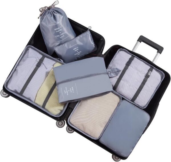 7 PCS Packing Cubes for Carry on Luggage - Travel Luggage Packing Organizers Set, Travel Suitcases Essential Travel Bag, Clothes Packing Cube for Suitcase with Laundry Bag, Shoe Bag - Grey - Image 3