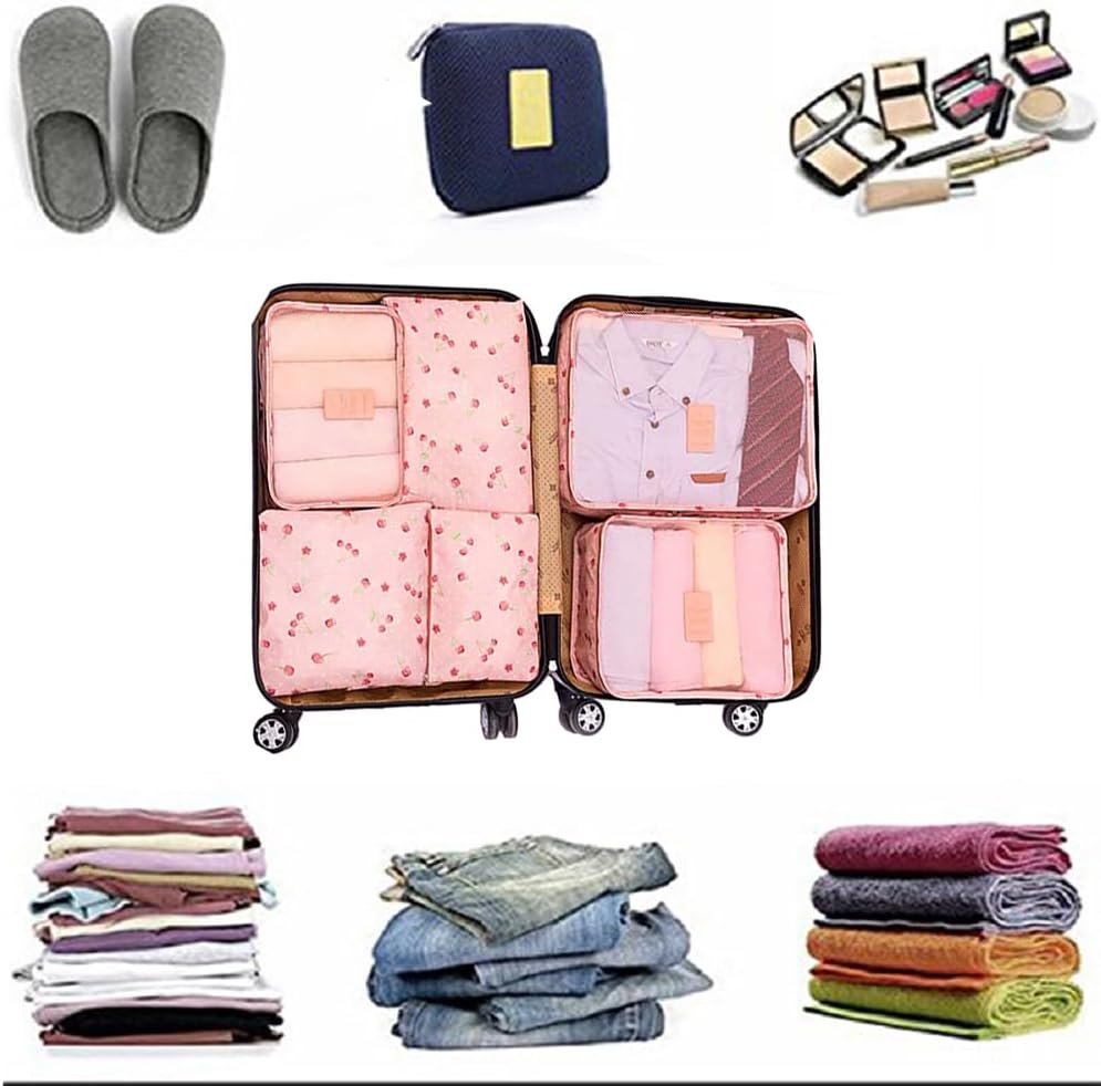 Travel Packing Cubes Lightweight, 6 Set Luggage Organizers for Suitcase,Travel Accessories Bags for Clothes Shoes Cosmetics Electronics Toiletries.(Pink Cherry) - Image 5