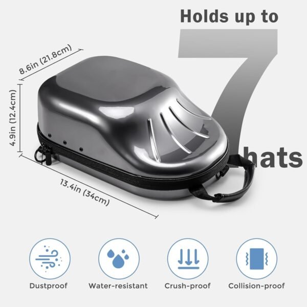 ProCase Hat Travel Case, Hard Lids Storage Organizer for 6-7 Baseball Caps Carrier with Carrying Handle and Shoulder Strap for Travel Home -Grey - Image 4