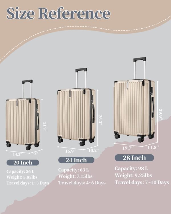 Hardside 20 Inch Carry on Luggage with Hook, Spinner Suitcases with Wheels for Travel, Lightweight Luggage with TSA Lock Champagne - Image 7