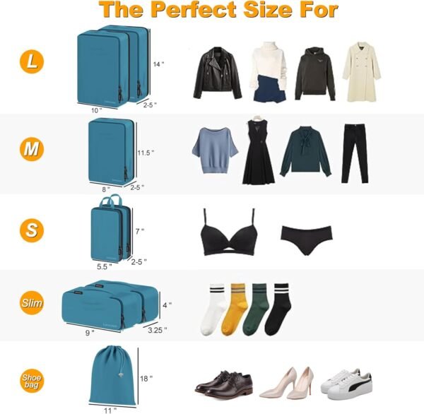 Compression Packing Cubes, Lumesner 8 Set Travel Packing Cubes for Carry on Suitcases, Compression Suitcase Organizers Bag Set & Travel Cubes (Blue, 8-piece) - Image 3