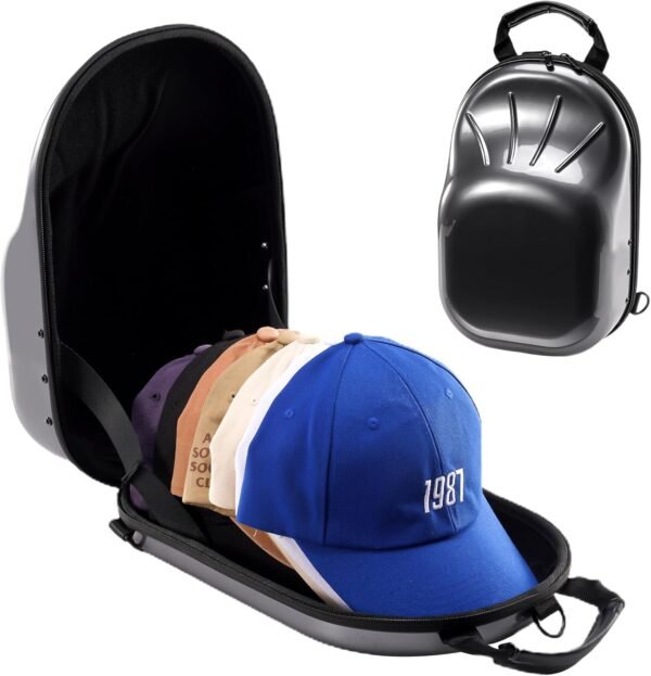 ProCase Hat Travel Case, Hard Lids Storage Organizer for 6-7 Baseball Caps Carrier with Carrying Handle and Shoulder Strap for Travel Home -Grey - Image 2