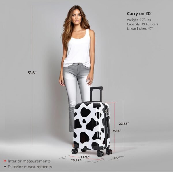 InUSA Cow Print Luggage with Spinner Wheels | Durable Lightweight Hardside Suitcase | Travel Bag with Handle and Trolley | 20-Inch Carry On Small Luggage - Image 3