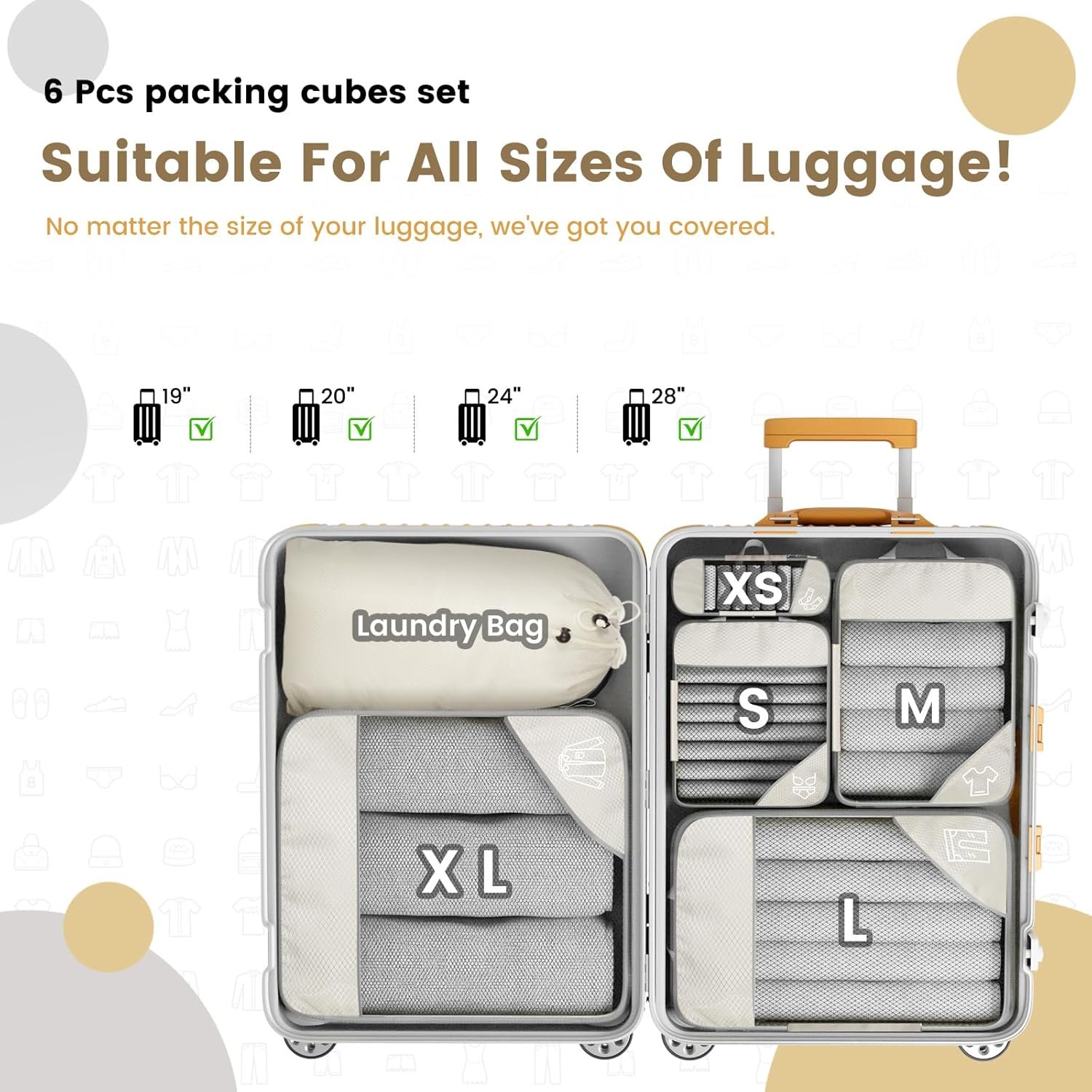 6 Counts Expandable Packing Cubes Travel Accessories Compression Packing Organizers For Luggage Suitcase Multicoloured Durable Travel Organizers - Image 5