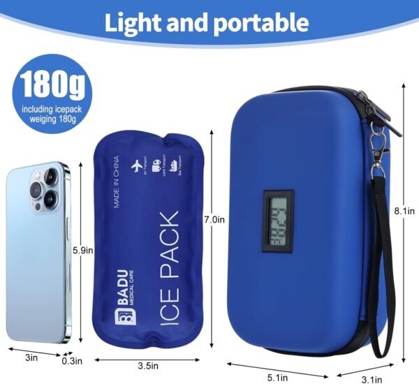 Insulin Cooler Travel Case TSA Approved Refrigerated Medicine Cooler for Travel w/Thermometer Temperature Diabetic Travel Case w/2 Reusable Ice Packs for Daily Life Trip, Blue(Need Battery) - Image 6