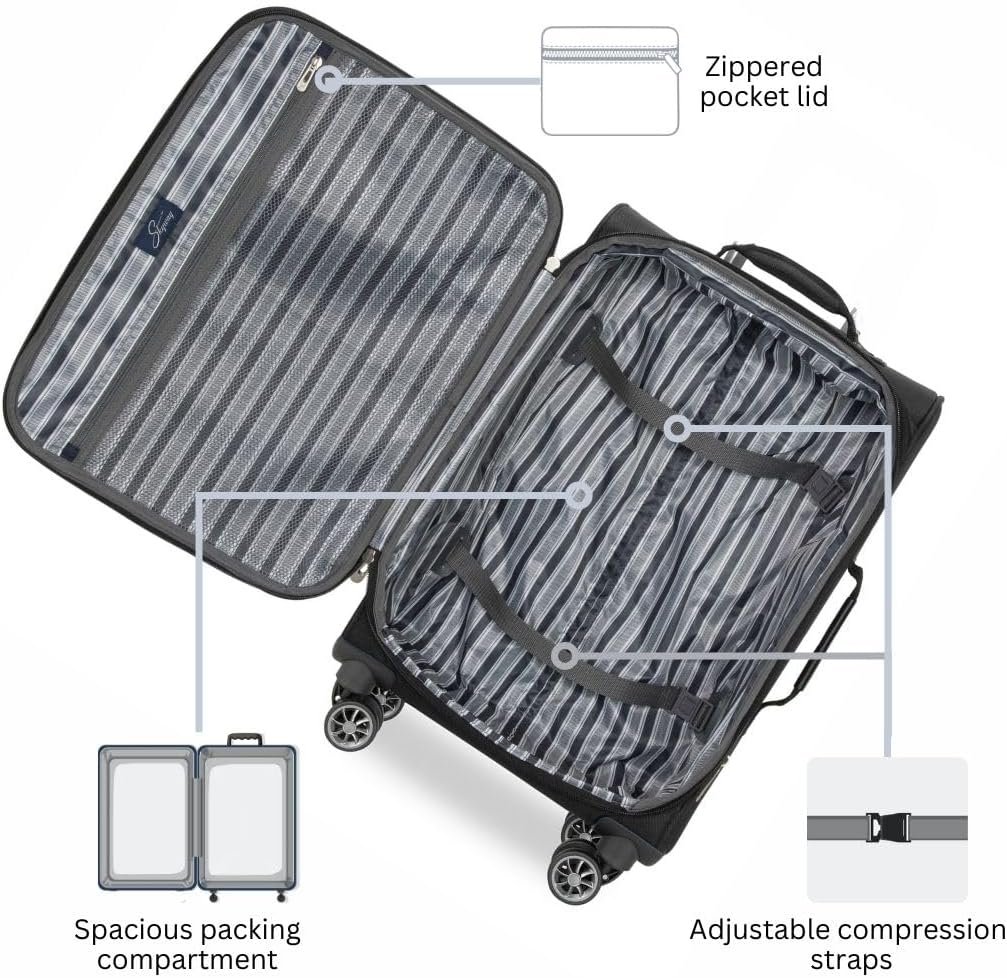 Skyway Epic Softside Carry-On Luggage - Lightweight Suitcase with Wheels for Travel | TSA Approved Carry-On Bag | Spinner Suitcase | Carry-On Luggage with Telescoping Handle, 20 inch, Black - Image 4