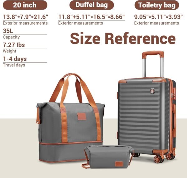 Joyway Carry on Luggage Sets 3 Piece with Spinner Wheels,Hardside 20 Inch Carry-on Suitcase 22x14x9 Airline Approved with Combination Lock, Grey Brown - Image 9