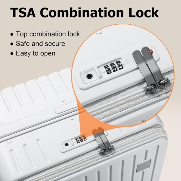 Joyway Hardshell Carry on Luggage Airline Approved with Front Pocket, Lightweight Hardside 20 Inch Suitcase with Spinner Wheels and TSA Lock (White, Carry on Luggage-20 Inch) - Image 6