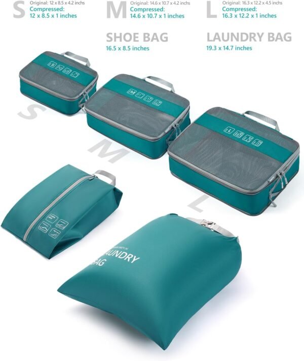 Travelkin 5 Set Packing Cubes Compression, Travel Packing Organizers Bags for Suitcase (Blue) - Image 4