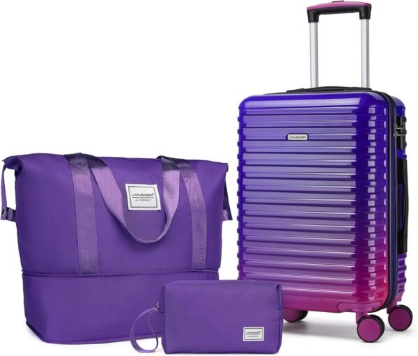 LARVENDER Carry on Luggage 22x14x9 Airline Approved, 20 Inch Hardside Suitcase with Wheels TSA Lock, PC+ABS Lightweight Carry on Suitcases for Women, Midnight Berry (20/DB/TB) - Image 2