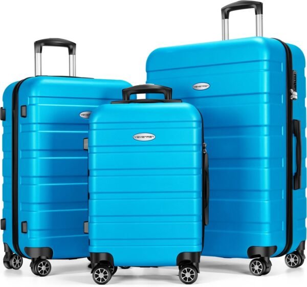 Luggage Sets Hardside Lightweight Suitcase with Spinner Wheels TSA Lock, 3-Piece Set (20/24/28), Sky Blue - Image 2