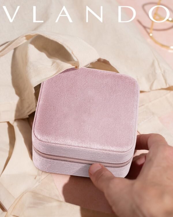 Vlando Velvet Travel Jewelry Case, Jewelry Travel Box for Women, Travel Jewelry Organizer, Small, Portable Jewelry Boxes with Mirror - Pink - Image 6