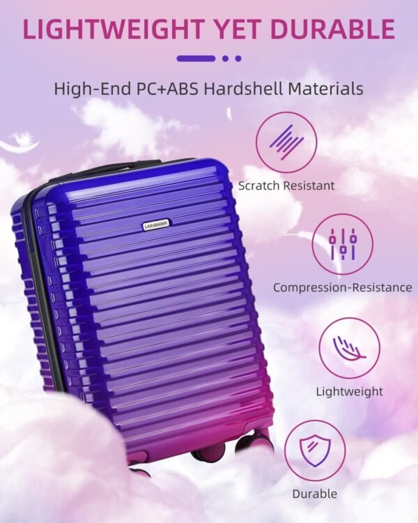 LARVENDER Carry on Luggage 22x14x9 Airline Approved, 20 Inch Hardside Suitcase with Wheels TSA Lock, PC+ABS Lightweight Carry on Suitcases for Women, Midnight Berry (20/DB/TB) - Image 4
