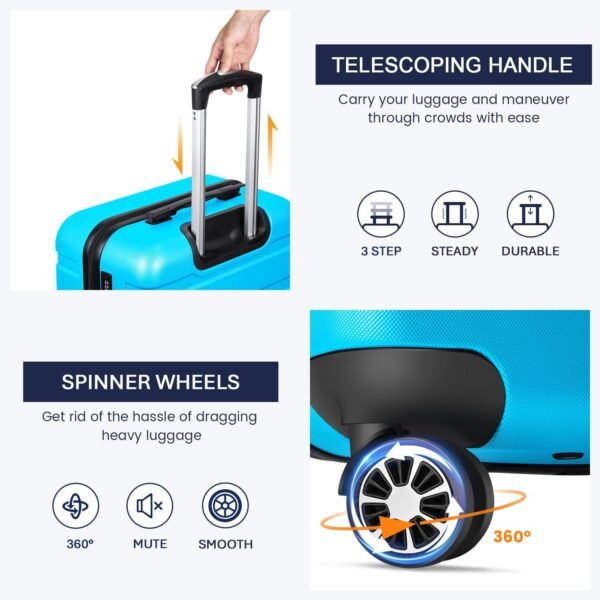 Luggage Sets Hardside Lightweight Suitcase with Spinner Wheels TSA Lock, 3-Piece Set (20/24/28), Sky Blue - Image 4