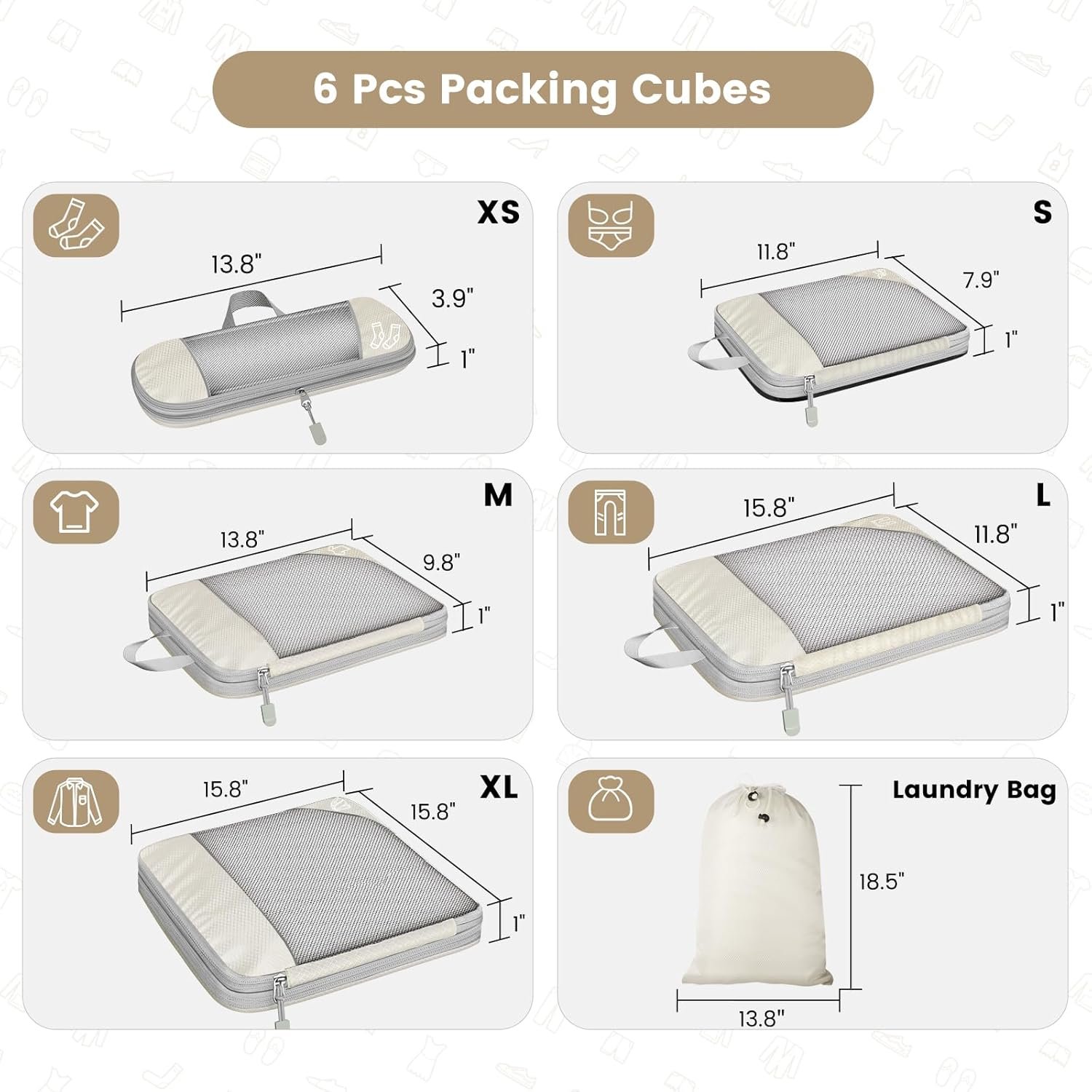 6 Counts Expandable Packing Cubes Travel Accessories Compression Packing Organizers For Luggage Suitcase Multicoloured Durable Travel Organizers - Image 3