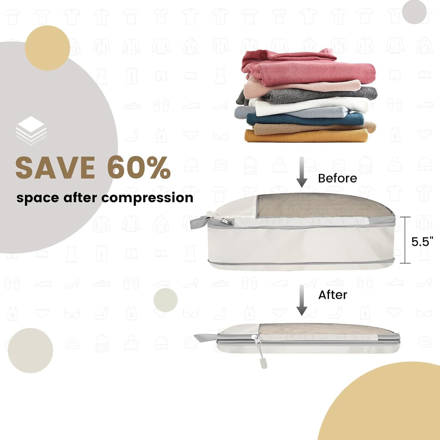 6 Counts Expandable Packing Cubes Travel Accessories Compression Packing Organizers For Luggage Suitcase Multicoloured Durable Travel Organizers - Image 6