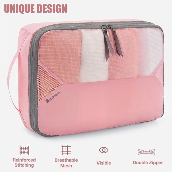 4 Set/6 Set Compression Packing Cubes for Travel, Lightweight Luggage Organizer Bags, Sturdy Travel Essentials for Suitcase Organizers, Pink - Image 7