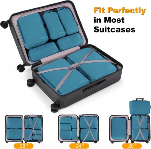 Compression Packing Cubes, Lumesner 8 Set Travel Packing Cubes for Carry on Suitcases, Compression Suitcase Organizers Bag Set & Travel Cubes (Blue, 8-piece) - Image 4