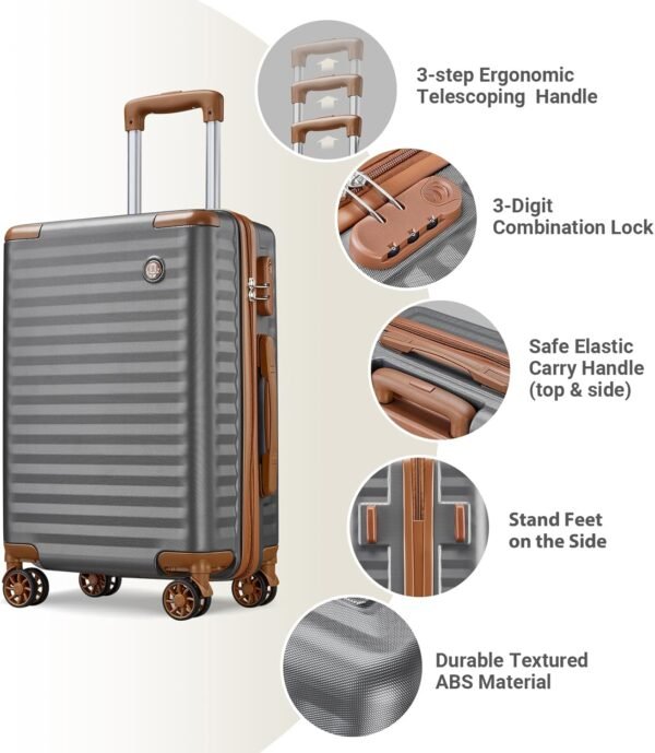 Joyway Carry on Luggage Sets 3 Piece with Spinner Wheels,Hardside 20 Inch Carry-on Suitcase 22x14x9 Airline Approved with Combination Lock, Grey Brown - Image 5