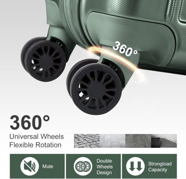 OmySalon Luggage Sets 2 Pieces Airline Approved, 14'' Carry-On Suitcase & 20'' PC+ABS Hardshell Luggage w/ 360° Spinner Silent Wheels, TSA Lock, Expandable Lightweight Suitcase Sets (Dark Green) - Image 3