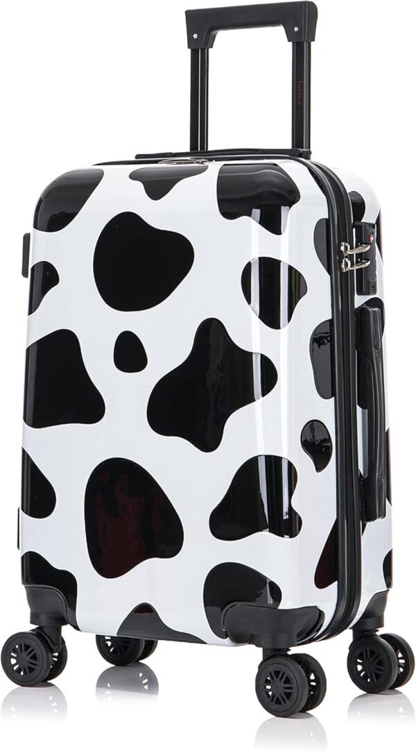 InUSA Cow Print Luggage with Spinner Wheels | Durable Lightweight Hardside Suitcase | Travel Bag with Handle and Trolley | 20-Inch Carry On Small Luggage - Image 2