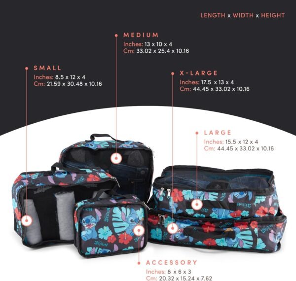 Disney Minnie Mickey Stitch Packing Cubes - Winnie the Pooh, Princess Cinderella, Cars, Toy Story 5 Piece Packing Cubes Compression - Travel Essential - Luggage Suitcase Organizer Set - Image 3