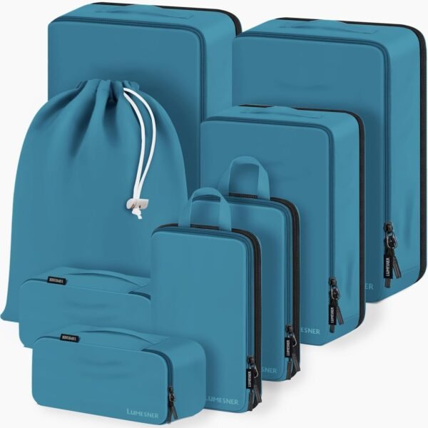 Compression Packing Cubes, Lumesner 8 Set Travel Packing Cubes for Carry on Suitcases, Compression Suitcase Organizers Bag Set & Travel Cubes (Blue, 8-piece) - Image 2