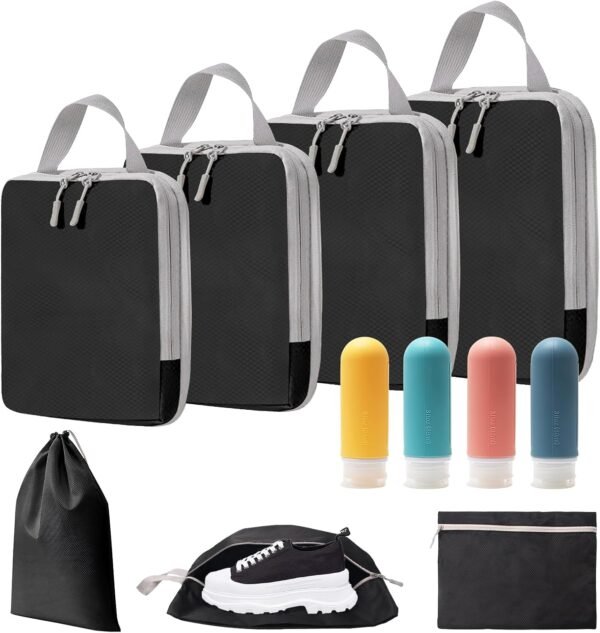 11 Set Compression Packing Cubes for Suitcases, Packing Cubes for Travel Essentials, Compression Cubes for Travel, Ultra-Light Luggage Organizer Bags Set with Shoe Bag and Travel Bottles Leak Proof - Image 2