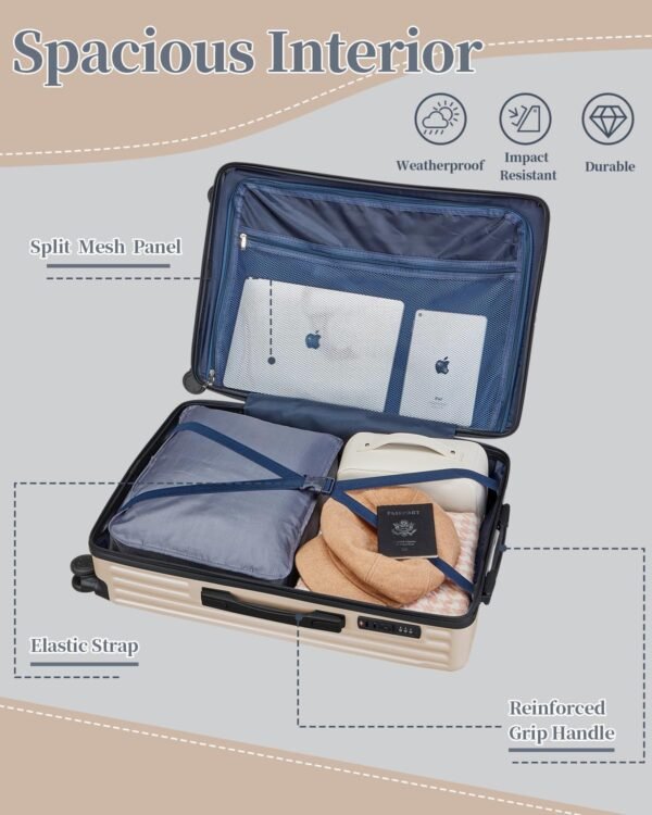 Hardside 20 Inch Carry on Luggage with Hook, Spinner Suitcases with Wheels for Travel, Lightweight Luggage with TSA Lock Champagne - Image 6