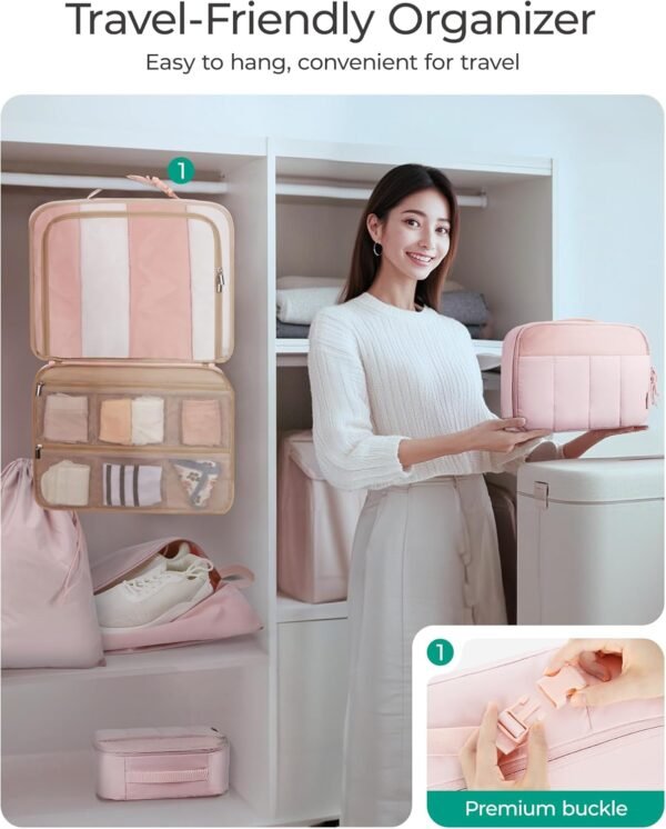 BAGSMART Packing Cubes for Travel Women, Large Capacity Hanging Packing Cubes for Suitcases, Quilted Travel Essentials for Women, Light Pink - Image 7