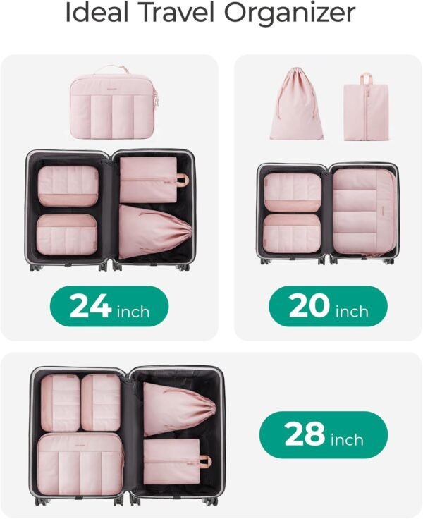 BAGSMART Packing Cubes for Travel Women, Large Capacity Hanging Packing Cubes for Suitcases, Quilted Travel Essentials for Women, Light Pink - Image 5