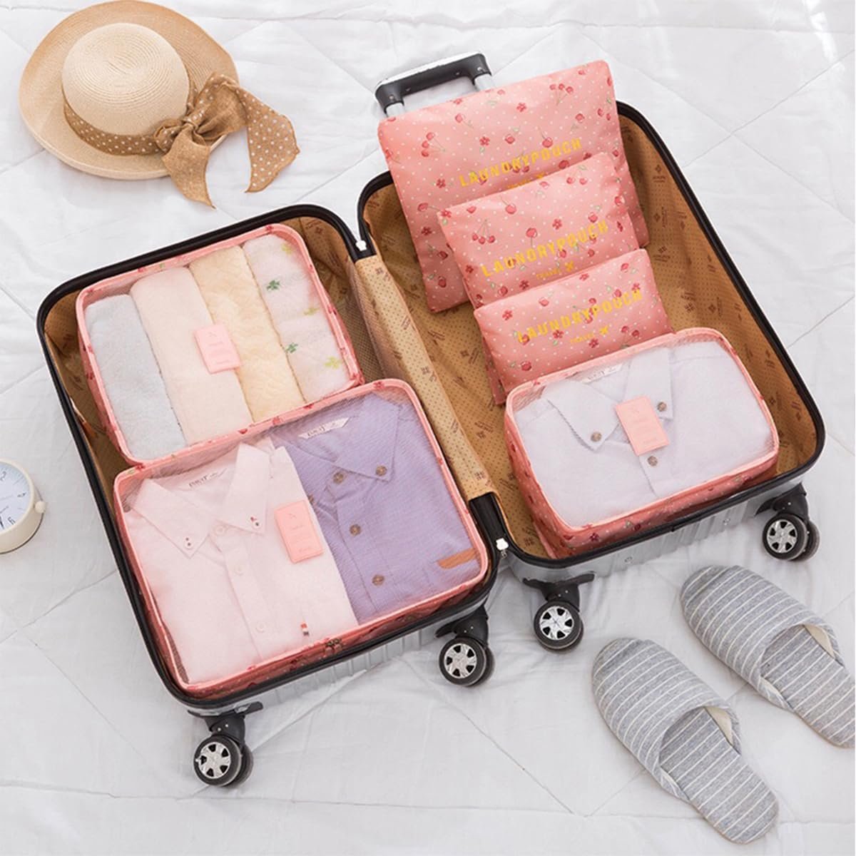 Travel Packing Cubes Lightweight, 6 Set Luggage Organizers for Suitcase,Travel Accessories Bags for Clothes Shoes Cosmetics Electronics Toiletries.(Pink Cherry) - Image 3