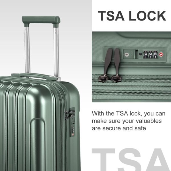 OmySalon Luggage Sets 2 Pieces Airline Approved, 14'' Carry-On Suitcase & 20'' PC+ABS Hardshell Luggage w/ 360° Spinner Silent Wheels, TSA Lock, Expandable Lightweight Suitcase Sets (Dark Green) - Image 8