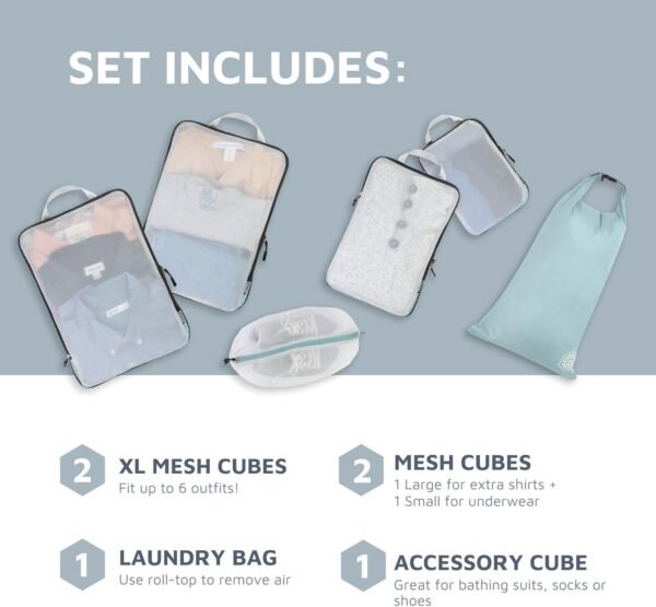 Large Packing Cube Set with See Through Mesh- Compression Packing Cubes Travel Organizers by TRIPPED Travel Gear - Image 3