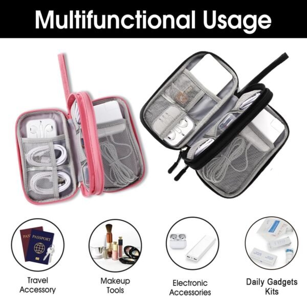 Travel Electronic Organizer Pouch Bag, 3 Compartments Portable Electronic Phone Accessories Storage Multifunctional Case for Cable, Cord, Charger, Hard Drive, Earphone(Pink) - Image 6
