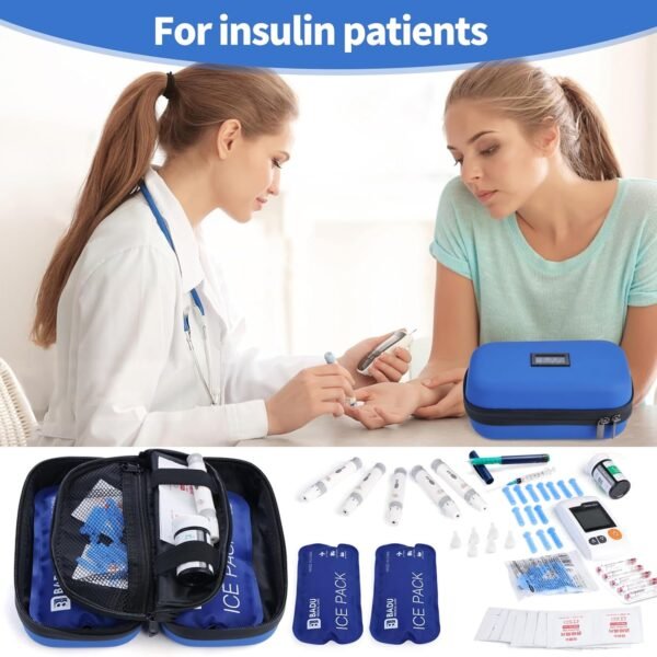 Insulin Cooler Travel Case TSA Approved Refrigerated Medicine Cooler for Travel w/Thermometer Temperature Diabetic Travel Case w/2 Reusable Ice Packs for Daily Life Trip, Blue(Need Battery) - Image 8