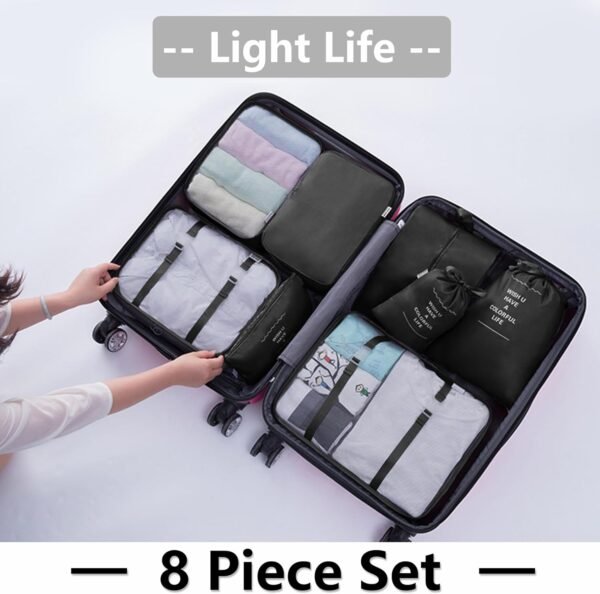 8 Set Travel Packing Organizers Luggage Cubes Organizer Cube Bag Set Suitcase Carry Bags Storage Organizers Suitcases (Black) - Image 6