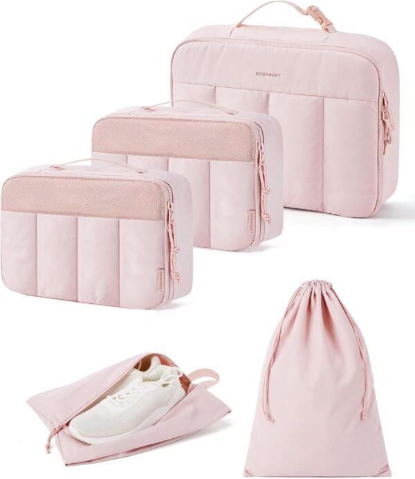 BAGSMART Packing Cubes for Travel Women, Large Capacity Hanging Packing Cubes for Suitcases, Quilted Travel Essentials for Women, Light Pink - Image 2