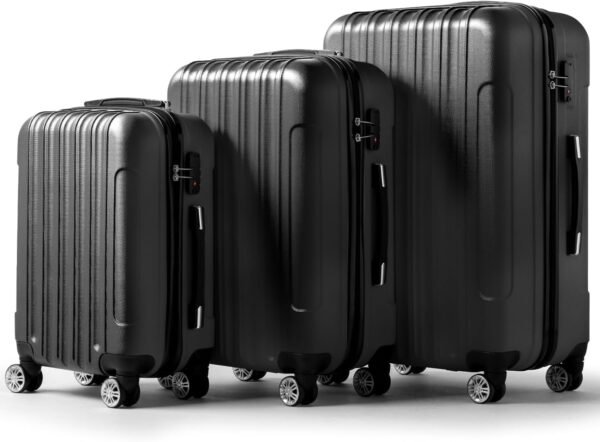 3 Piece Luggage Sets, Lightweight ABS Suitcase with 4 Spinner Wheels ＆ TSA Locks, Hardside Carry On Luggage Durable Suitcase Set for Family Travel Business - Black, 20/24/28 - Image 2