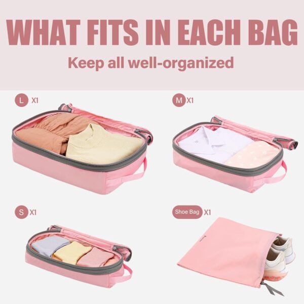 4 Set/6 Set Compression Packing Cubes for Travel, Lightweight Luggage Organizer Bags, Sturdy Travel Essentials for Suitcase Organizers, Pink - Image 6