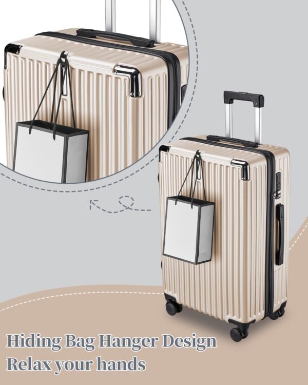 Hardside 20 Inch Carry on Luggage with Hook, Spinner Suitcases with Wheels for Travel, Lightweight Luggage with TSA Lock Champagne - Image 3