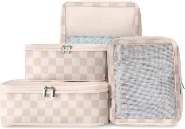 VANDEL Packing Cube Set of 4 with Compression Zipper, Antibacterial Fabric, For Carry on Suitcase Organization 2-Year Warranty (Neutral Checker) - Image 2