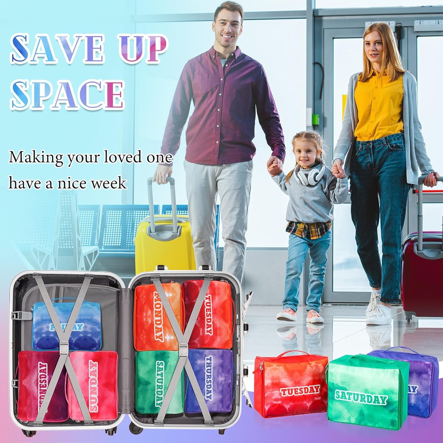 Paterr 14 Pcs Packing Cubes for Travel Kids Days of Week Compression Packing Cubes Colorful Luggage Organizers Suitcase Camp - Image 5